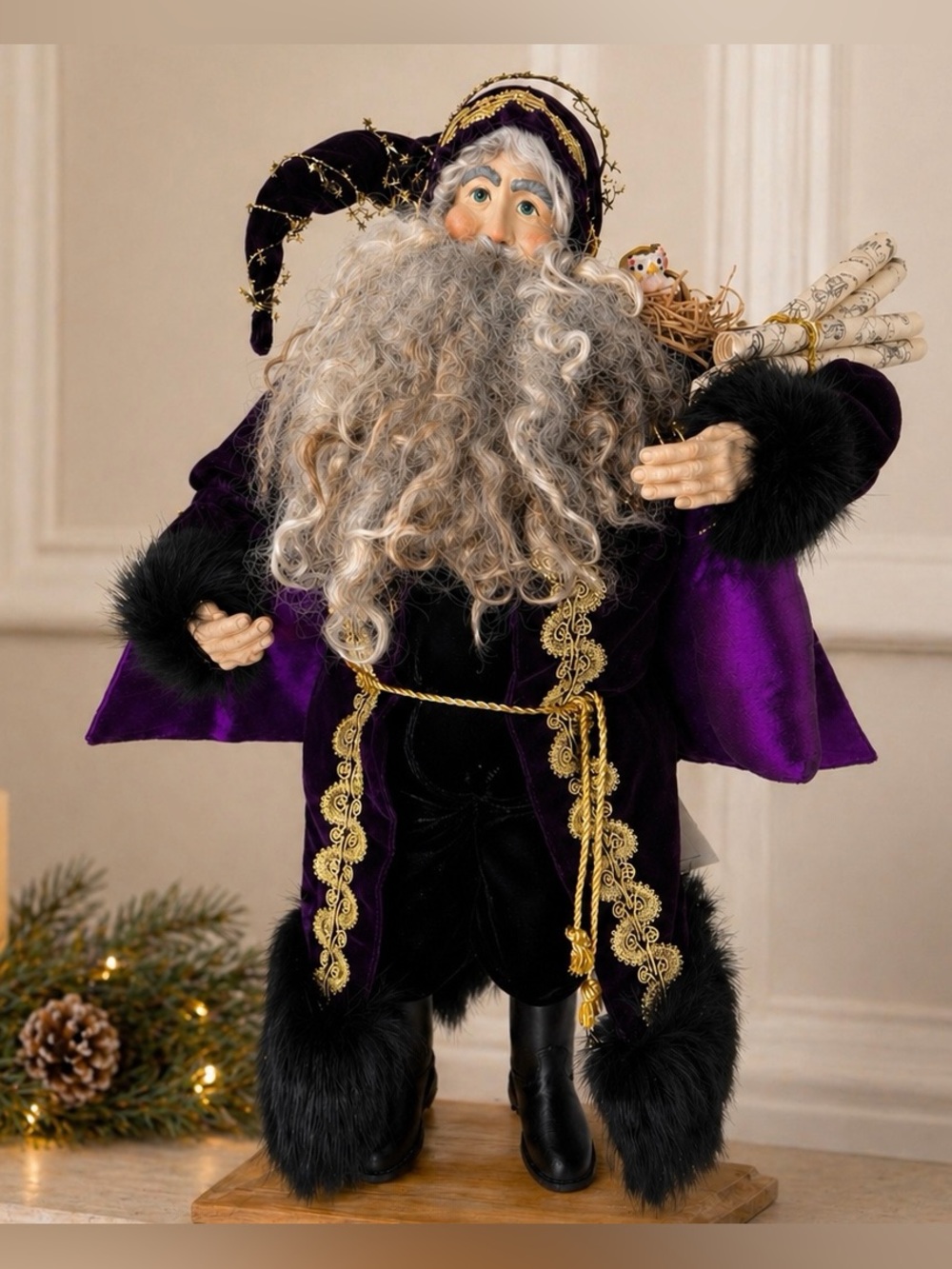 Signed Lynn Haney Dream Maker Santa 22” Purple Gold